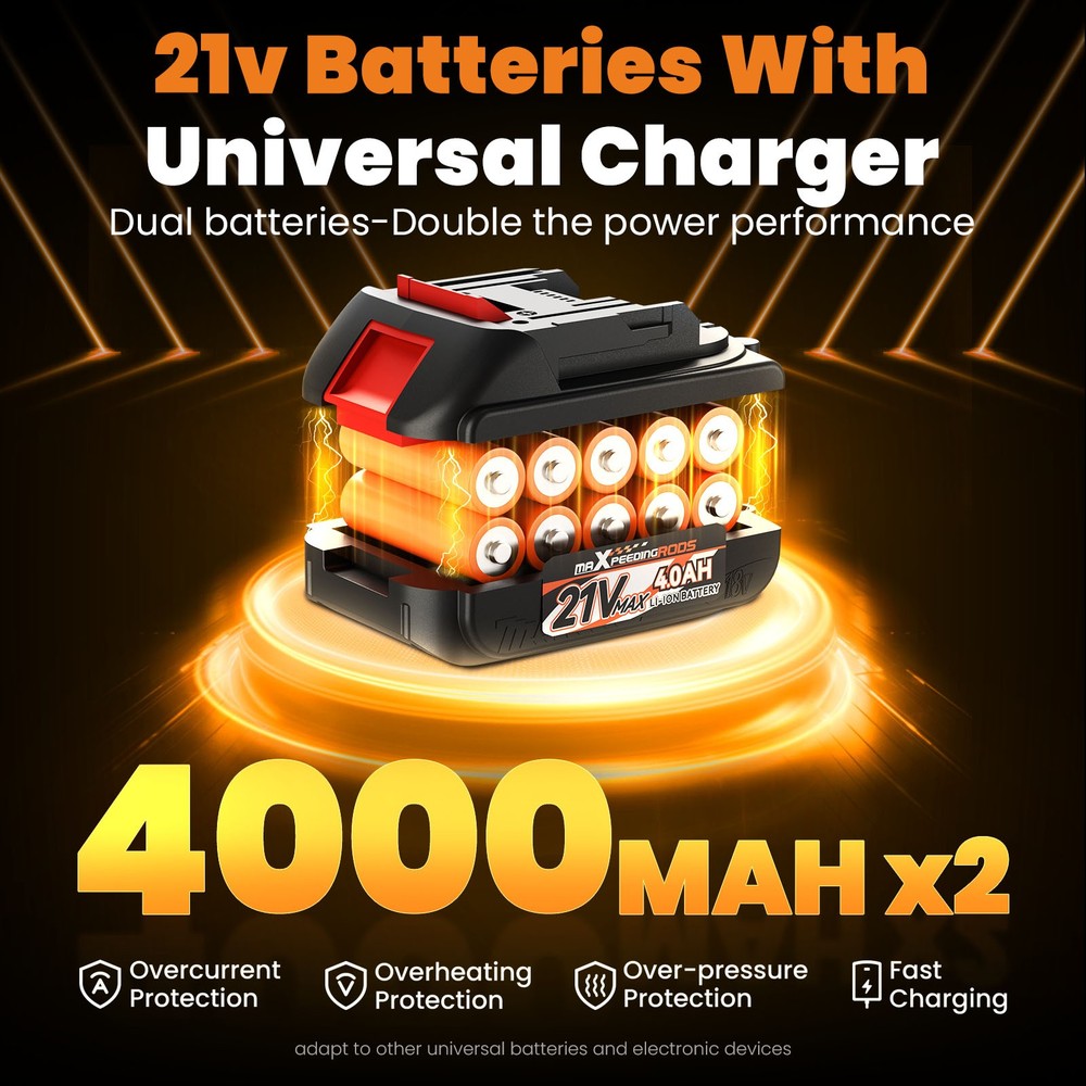 Cordless Leaf Blower 550 CFM 21V Brushless Motor Variable Speed 2 Battery