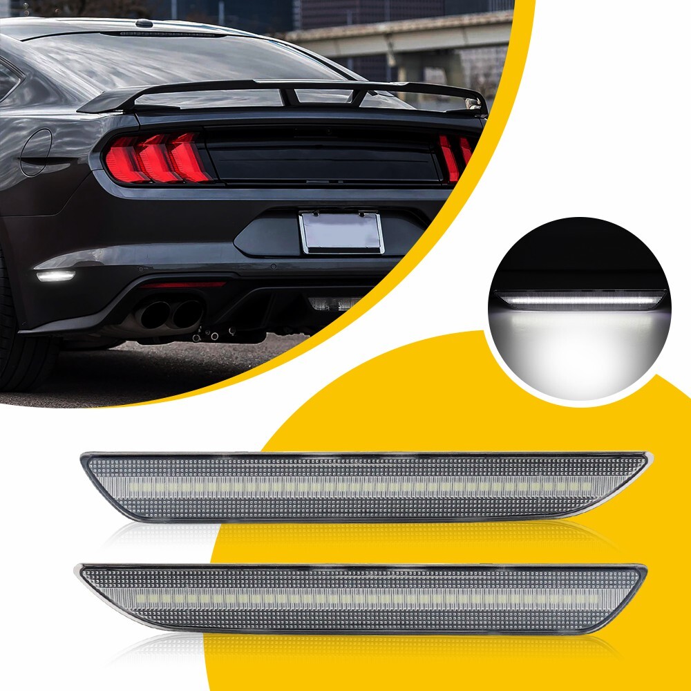 For 2015-2022 Ford Mustang LED Rear Bumper Side Marker Lights Clear Lens White