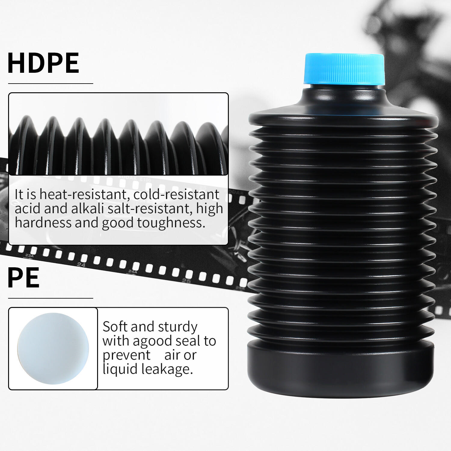 3X eTone 1L Collapsible Storage Bottles For Darkroom Chemical Film Developing