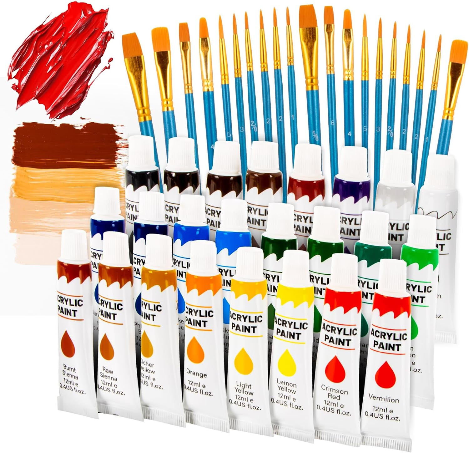Acrylic Paint Set - 24 Colors, 20 Brushes, Non-Toxic Paint for Canvas, Wood, Roc