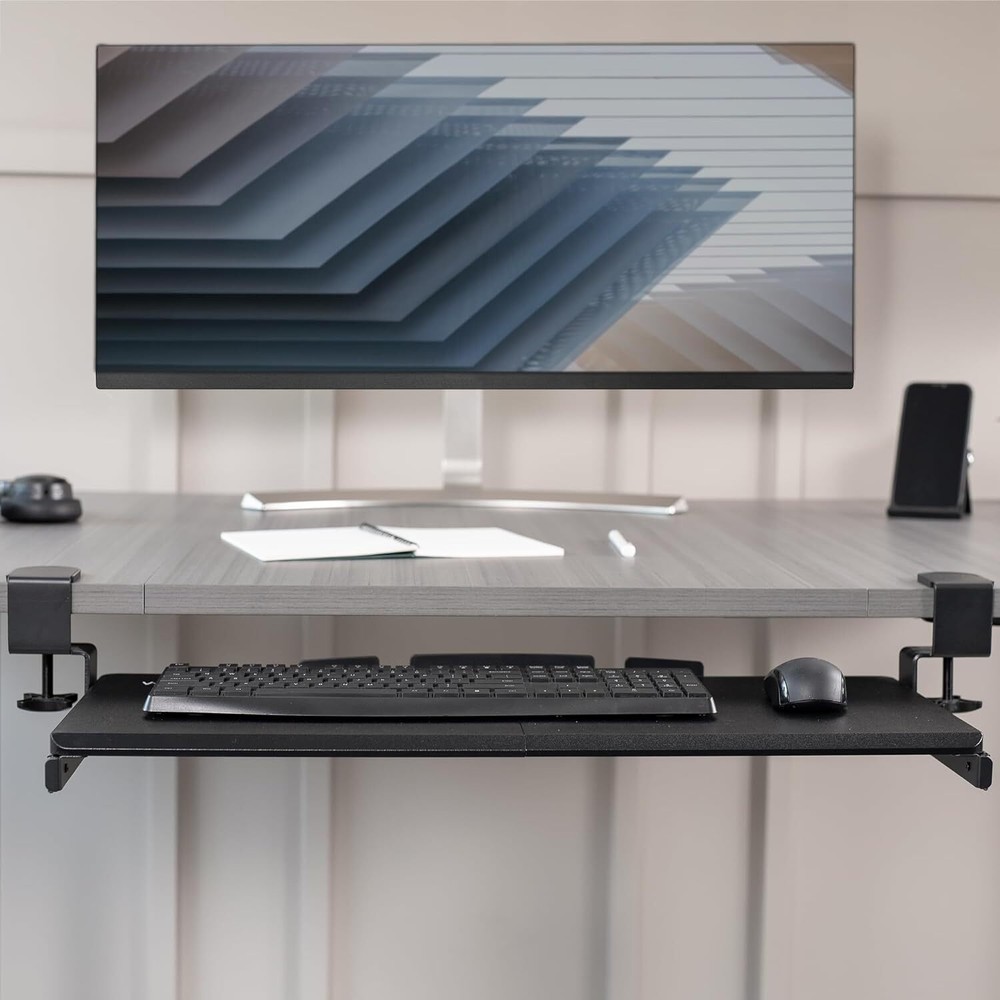 Large Keyboard Tray under Desk Pull Out with Extra Sturdy C Clamp Mount System