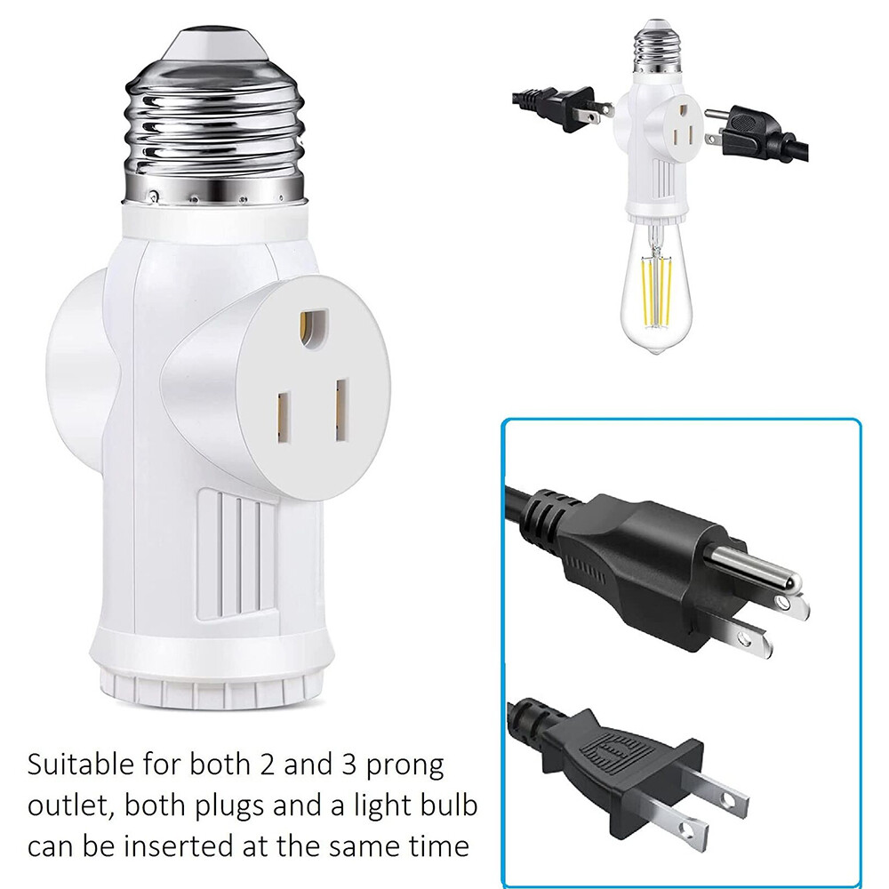 E26/E27 Light Socket to Plug Adapter 2/3 Prong Light Bulb Outlet Plug Converter