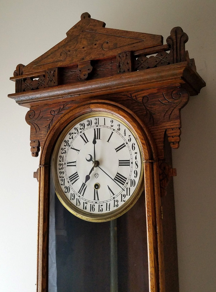 Antique Ansonia "Eclipse" Calendar Wall Clock 8-Day Timepiece, Key-wind