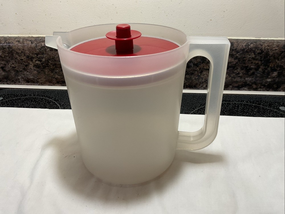 Tupperware Short Pitcher  Sheer W/Red Push Button Lid 1575