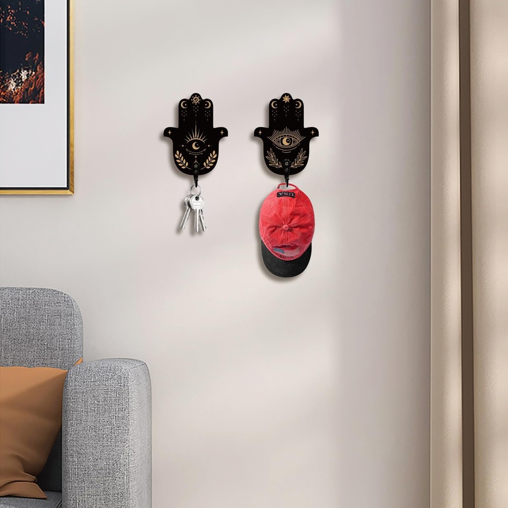 2 Sets Hamsa Hand Key Holder, Divination Text Wall Hooks Key Holder for Wall ...