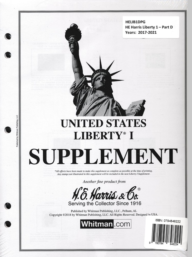 HE Harris USA LIBERTY 1 STAMP ALBUM Part D 2017-2021 TRADITIONAL BINDER & PAGES