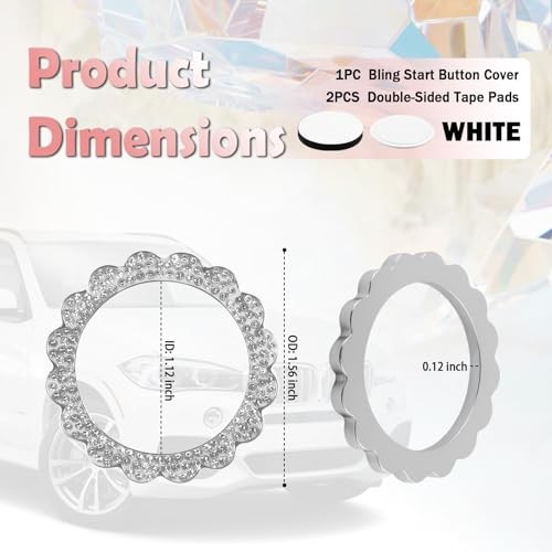 2026 New Flower Push Start Button Cover Ring,Bling Car Push Start Button White