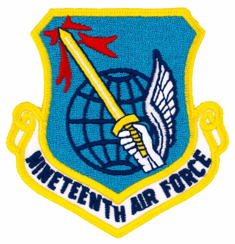 USAF 19th Air Force Shield Patch (741) 3" x 3" Embroidered Patch 12615