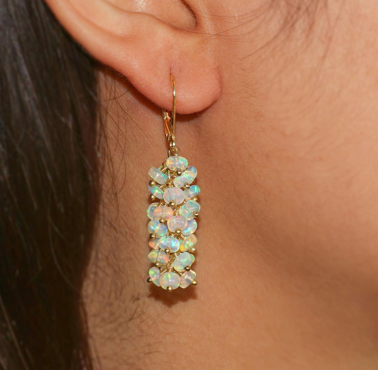 Natural Ethiopian Opal Beaded Earrings, Gold Filled Handmade Dangle Gift for Her