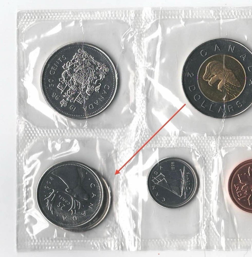 1998 Canada Double 25 Cents ERROR Proof Like Set - Royal canada Mint -