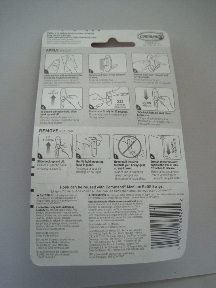Command Quartz Double Hook Holds 3 lb White NIP