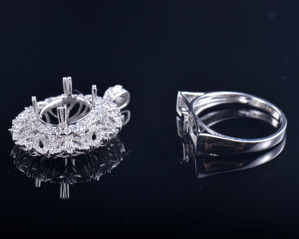 Solid 14K White Gold Natural Diamond Semi Mount Dual-purpose style Ring Setting