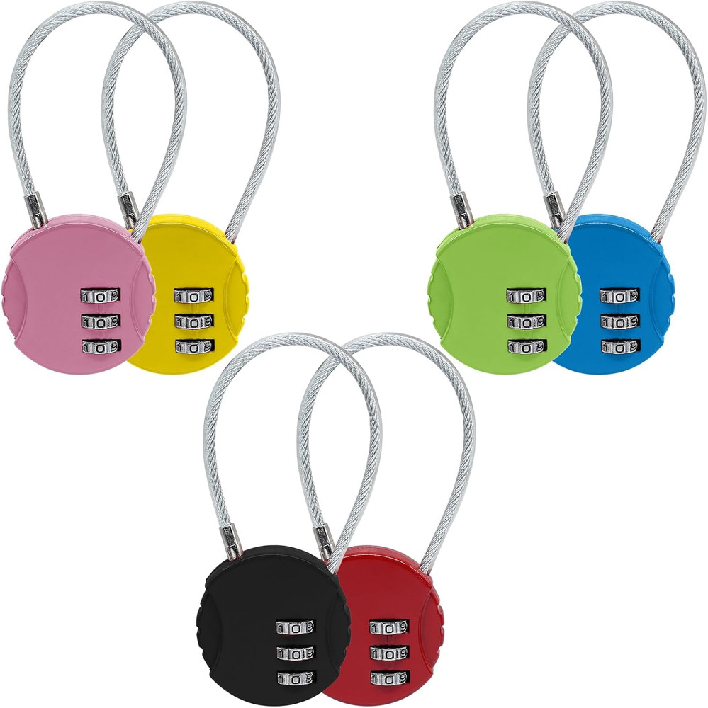 6PCS 3 Digit Combination Lock, Small Cable Locks Waterproof Padlock with Wire Ro