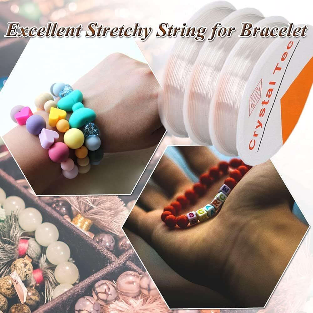 Whale Stretchy String for Bracelets, 3 Rolls Clear Elastic White