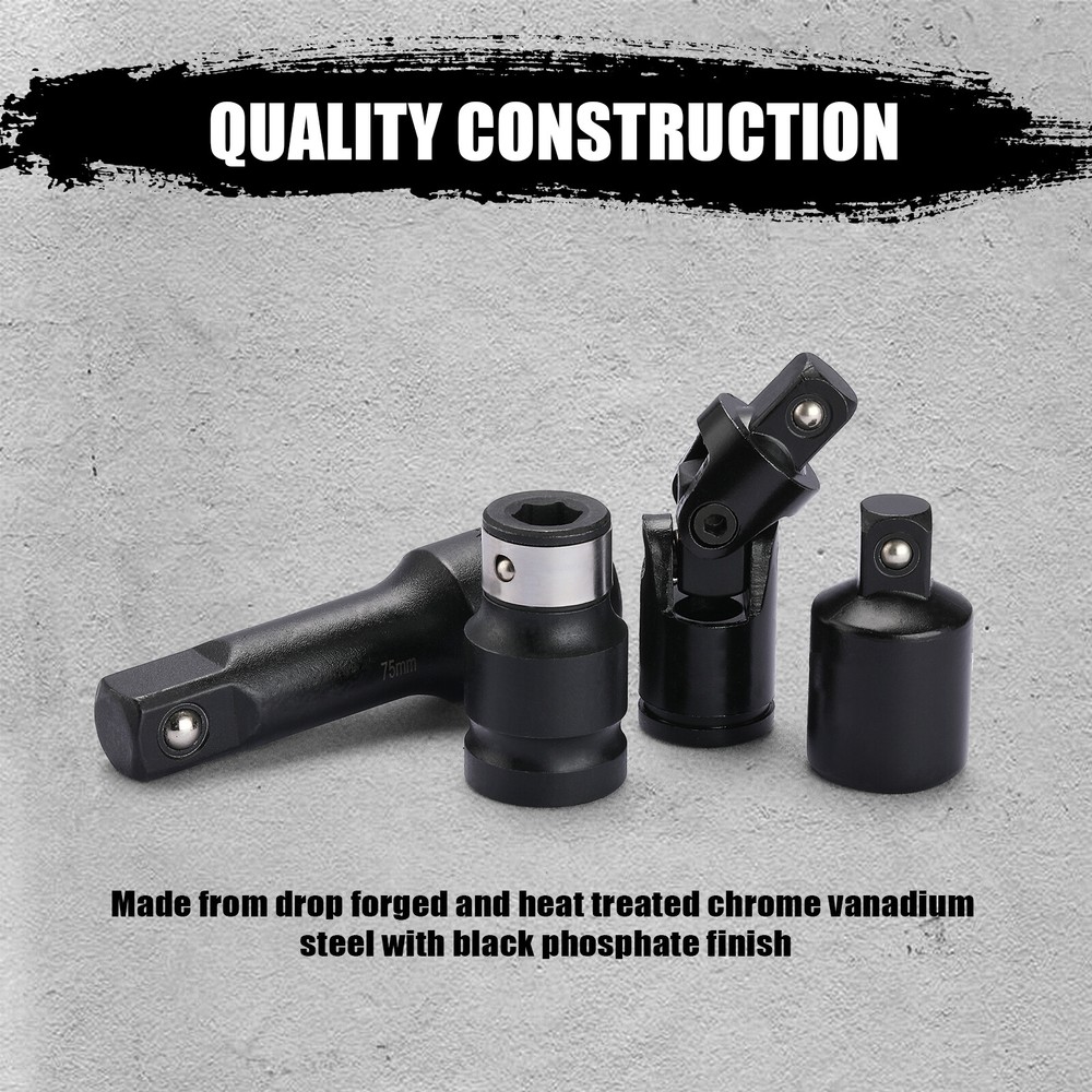 18 PCS Drive Tool Accessory Set Premium CR-V Steel Includes Socket Adapters