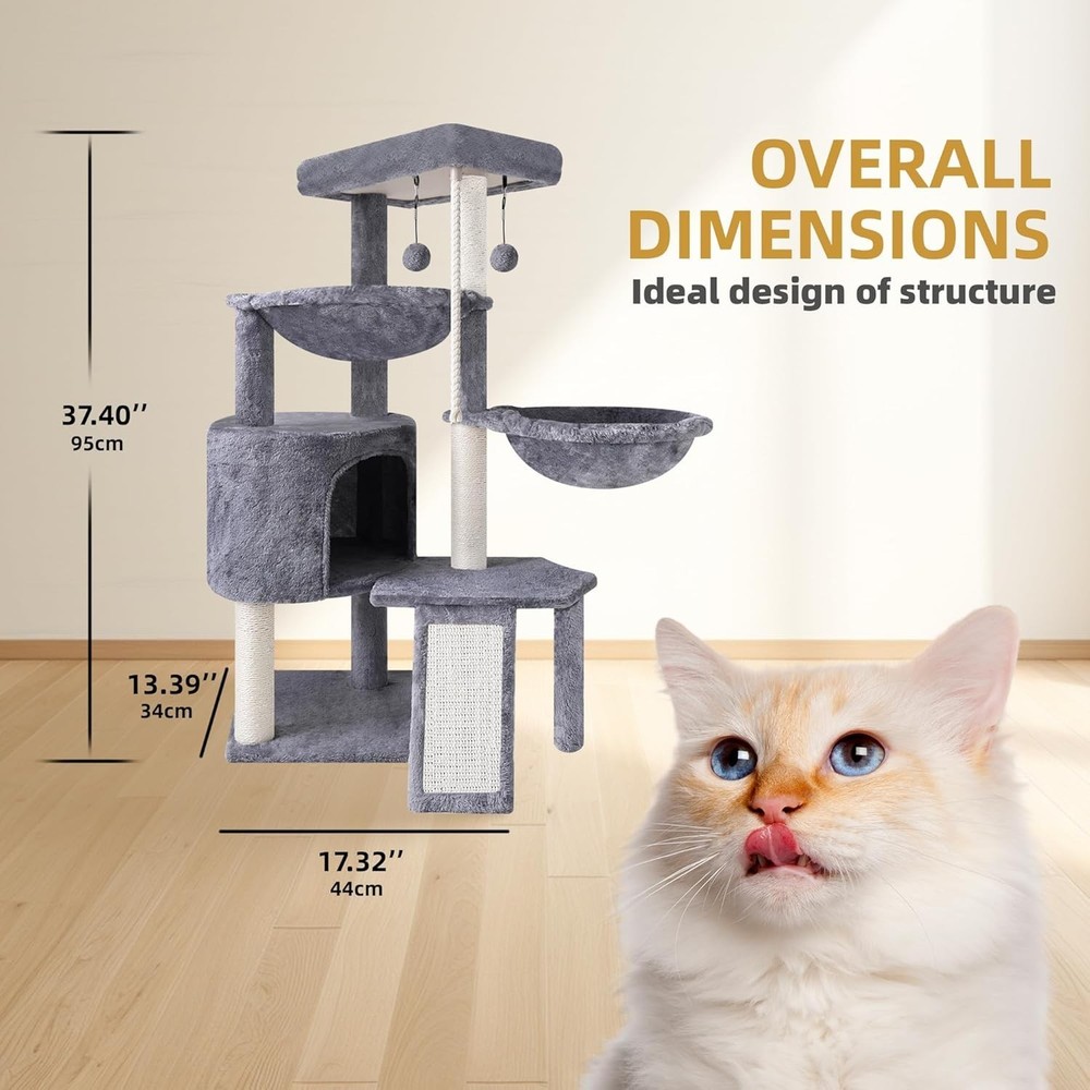 Three Layer Cat Tree Grey with Condo Hammocks and Scratching Posts