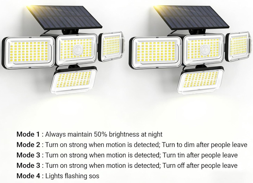 Solar Motion Sensor Lights Outdoor 2 Pack – 2800LM 4 Head Remote IP65