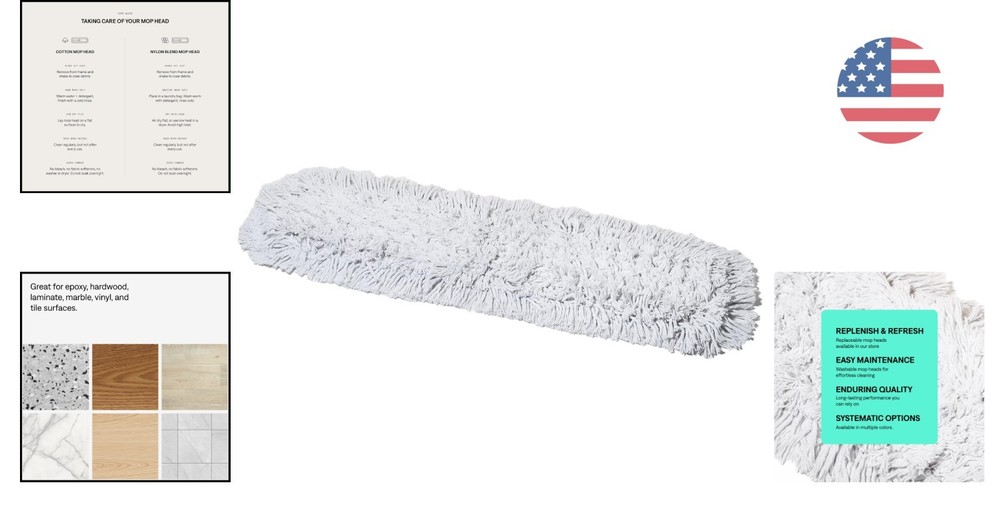 Efficient 24'' Cotton Mop Head - Reusable and Compatible with All Mop Frames