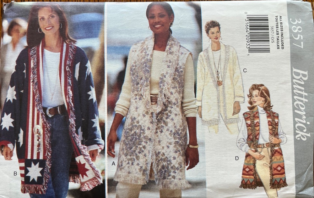 1995 Butterick Pattern 3857 Below Hip Jacket & Vest UNUSED