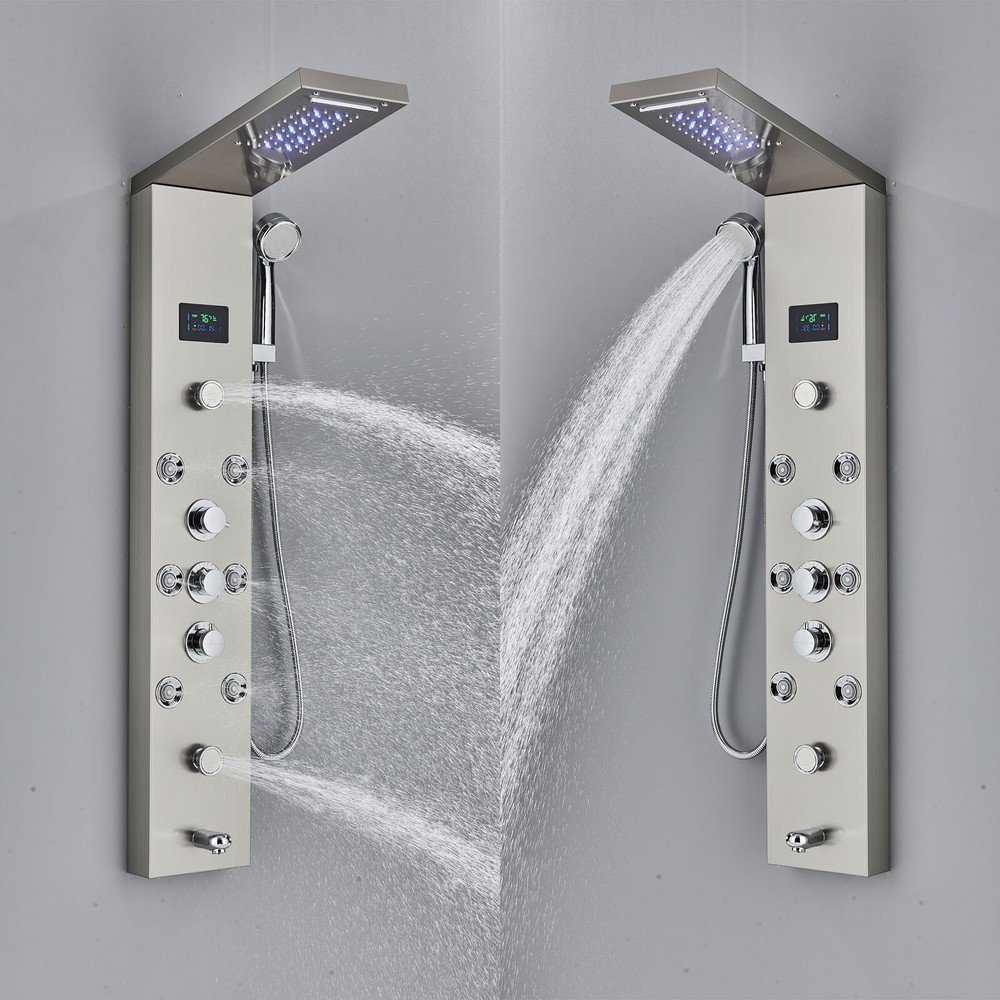 LED Shower Panel Tower System Stainless Steel 6-Function Faucet Handheld Sprayer