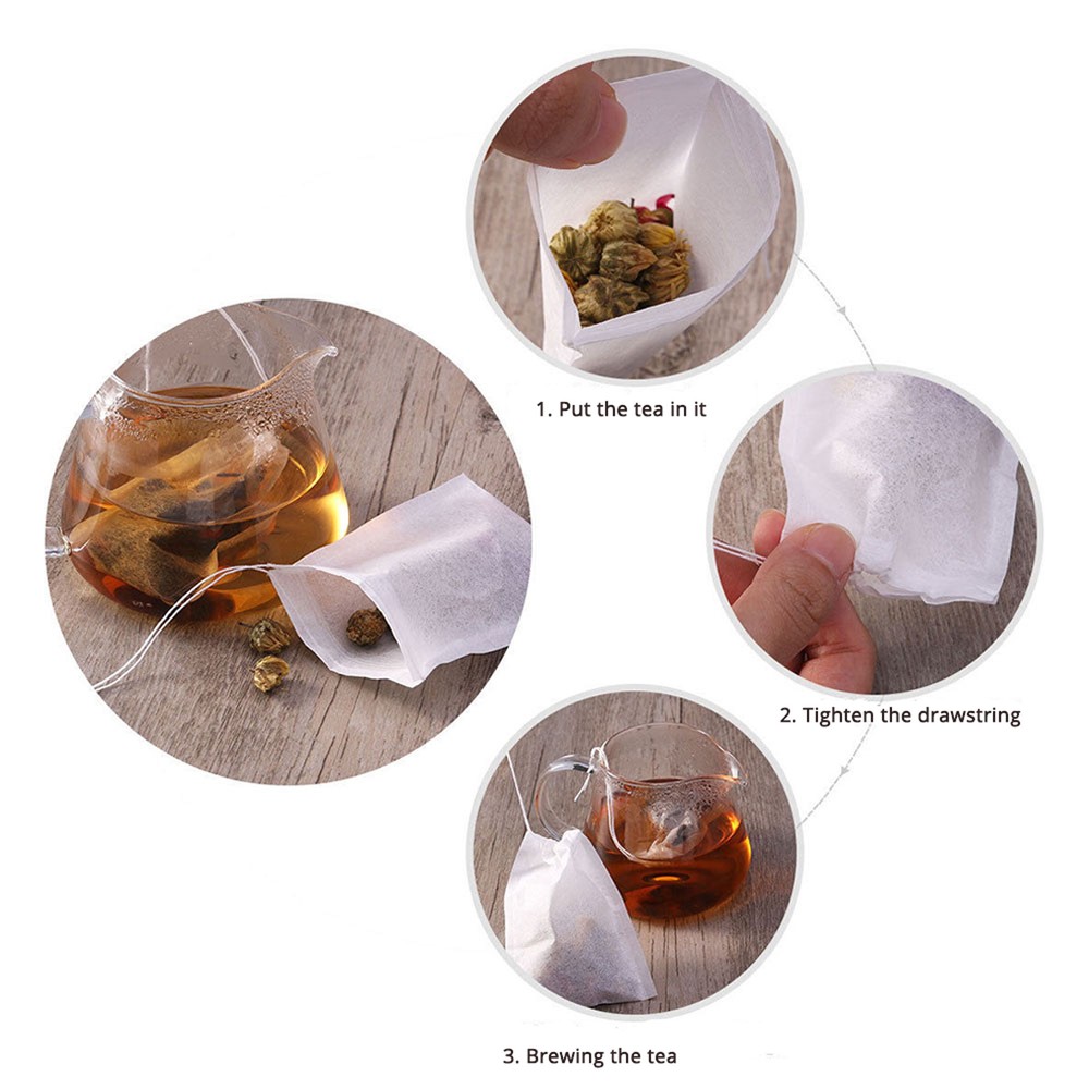 100/500/1000 Durable Reusable White Non-Woven Empty Drawstring Tea Filter Bags