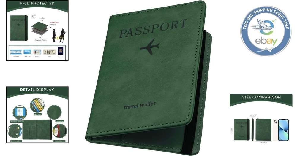 Waterproof RFID Blocking Passport Case - Multi-Functional Travel Accessory Green
