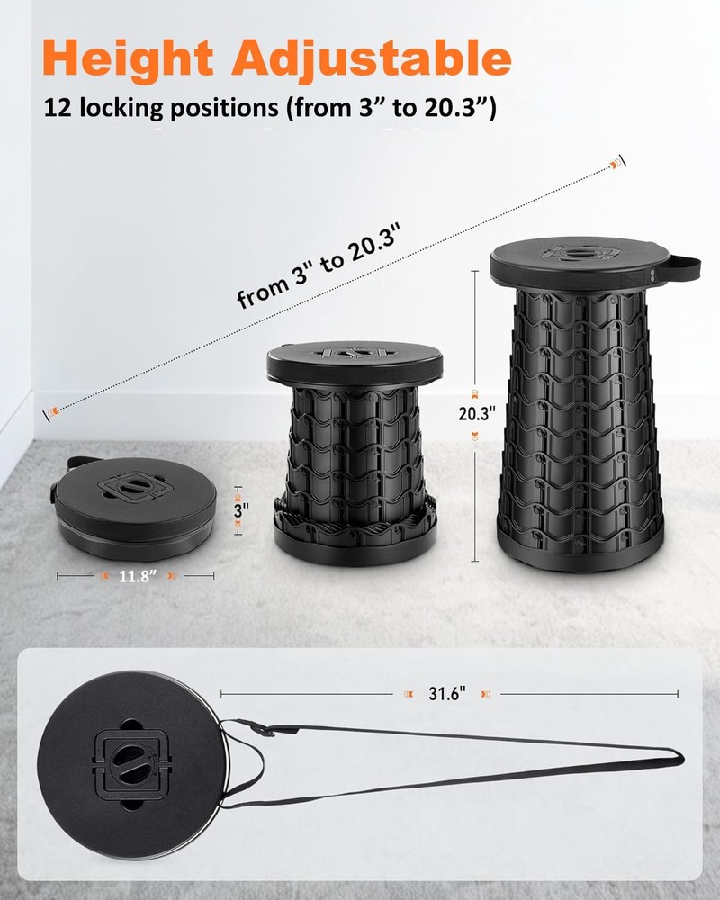 2026 Upgraded Collapsible Stool Extra Large Sturdy Portable Seat Telescoping ...
