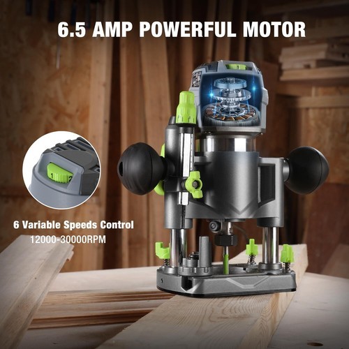 WORKPRO Compact Router Combo Kit 6.5 Amp Compact Router Fixed Base&Plunge Router