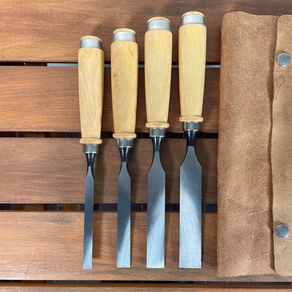 STANLEY Chisel Set 4 Piece Leather Cover Hand Tools Used Pro Grade Tools