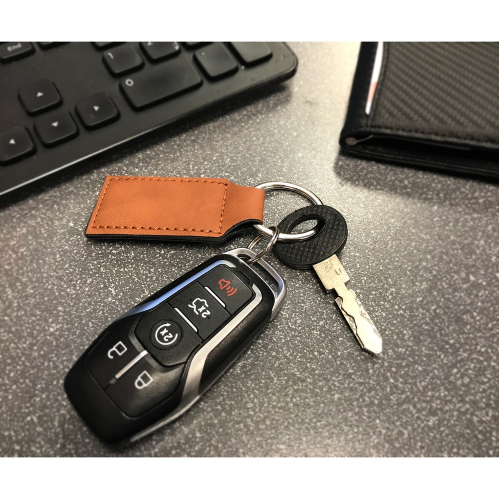 Jeep Rectangular Brown Leather Key Chain Key-Ring