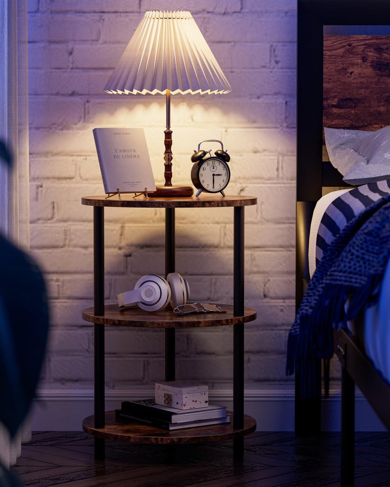 Small round End Table - 3 Tier Design Accent Table, Narrow Side or Bedside Stand