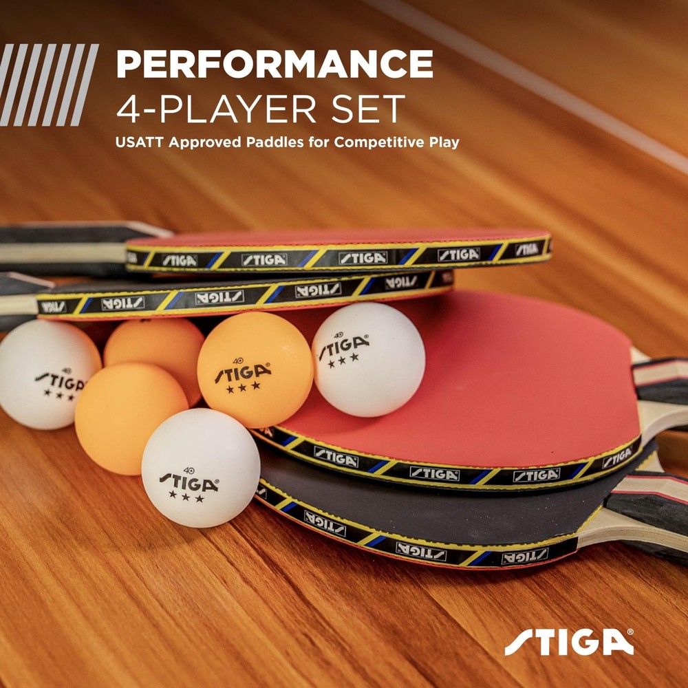 STIGA Performance 4-Player Ping Pong Paddle Set - Rackets, 6 Balls