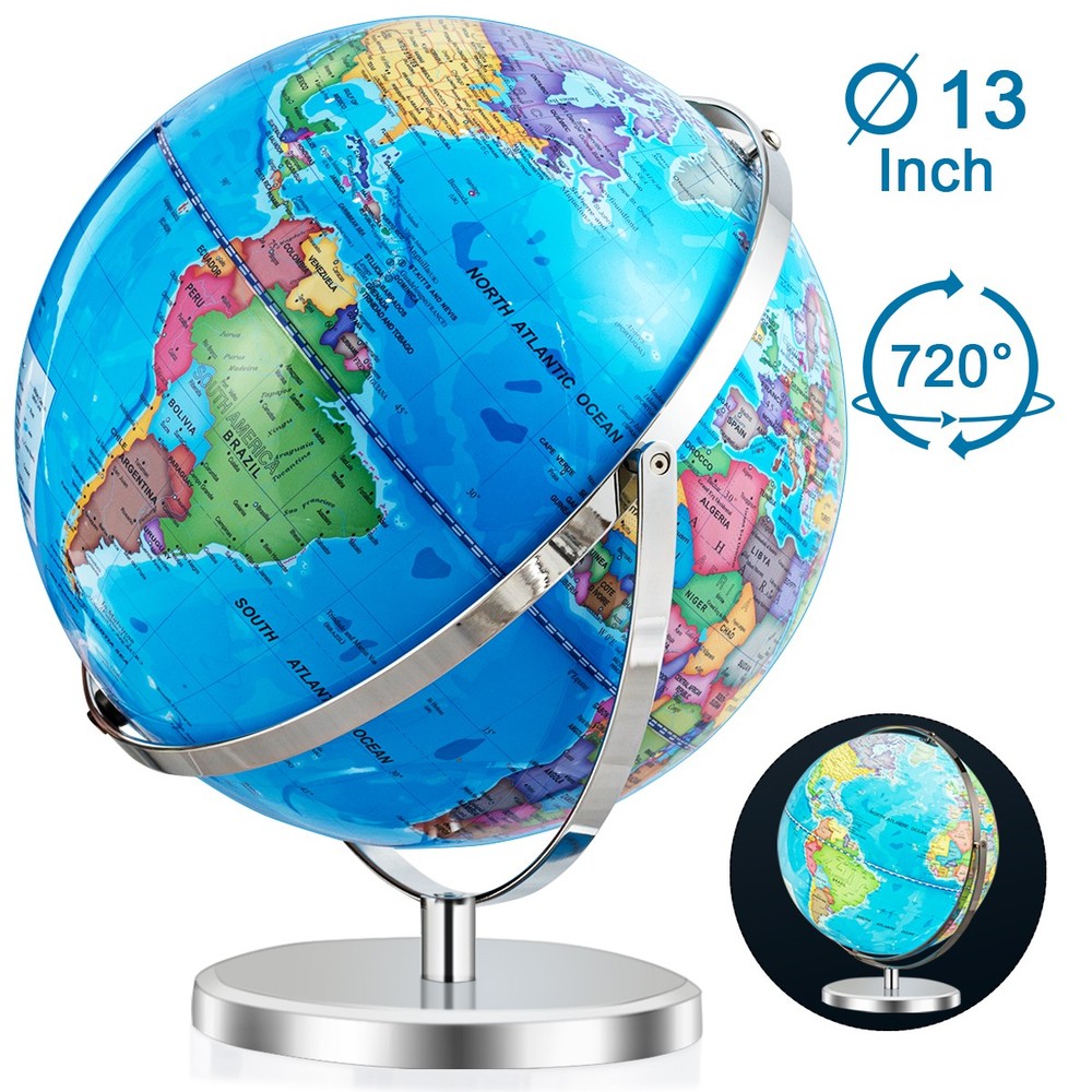 13" World Globe 720° Rotating Illuminated Education Globe w/ Lighted Map