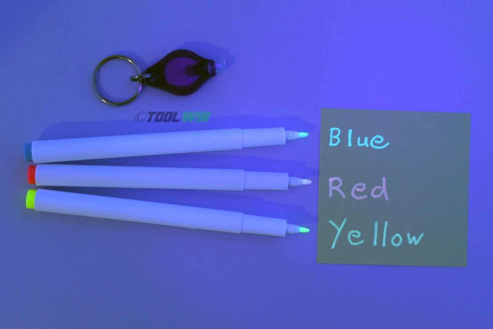 3 Invisible Ink Marker Pen 1 UV Flashlight Black Light Reactive Blue Red Yellow