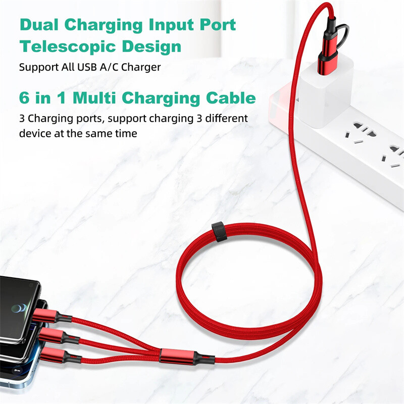 Multi Charging Cable 3 in 1 Multiple USB Fast Charger For iPhone Type C Micro