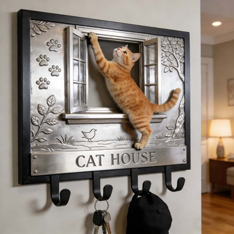 Personalized Wooden Cat Key Holder 2D Wall Hooks Custom Name