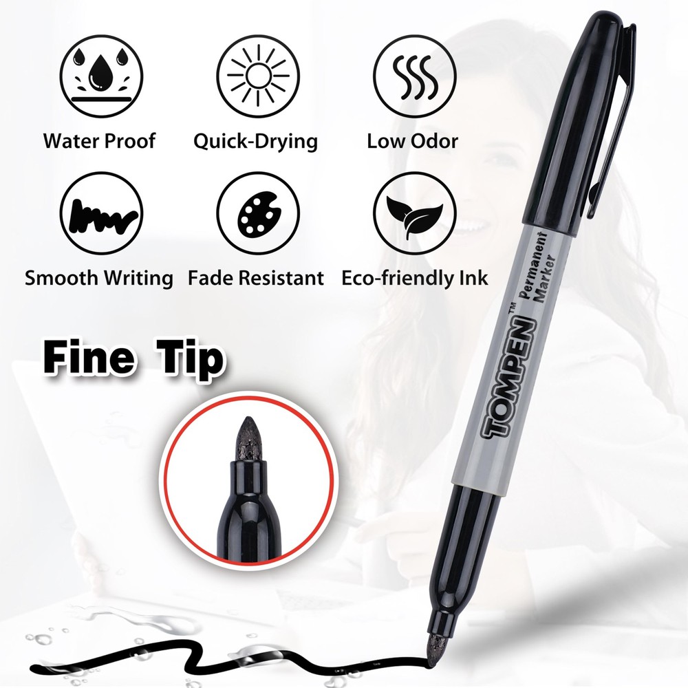 160 PCS Black Permanent Markers Fine Tip Quick Drying Bulk Waterproof