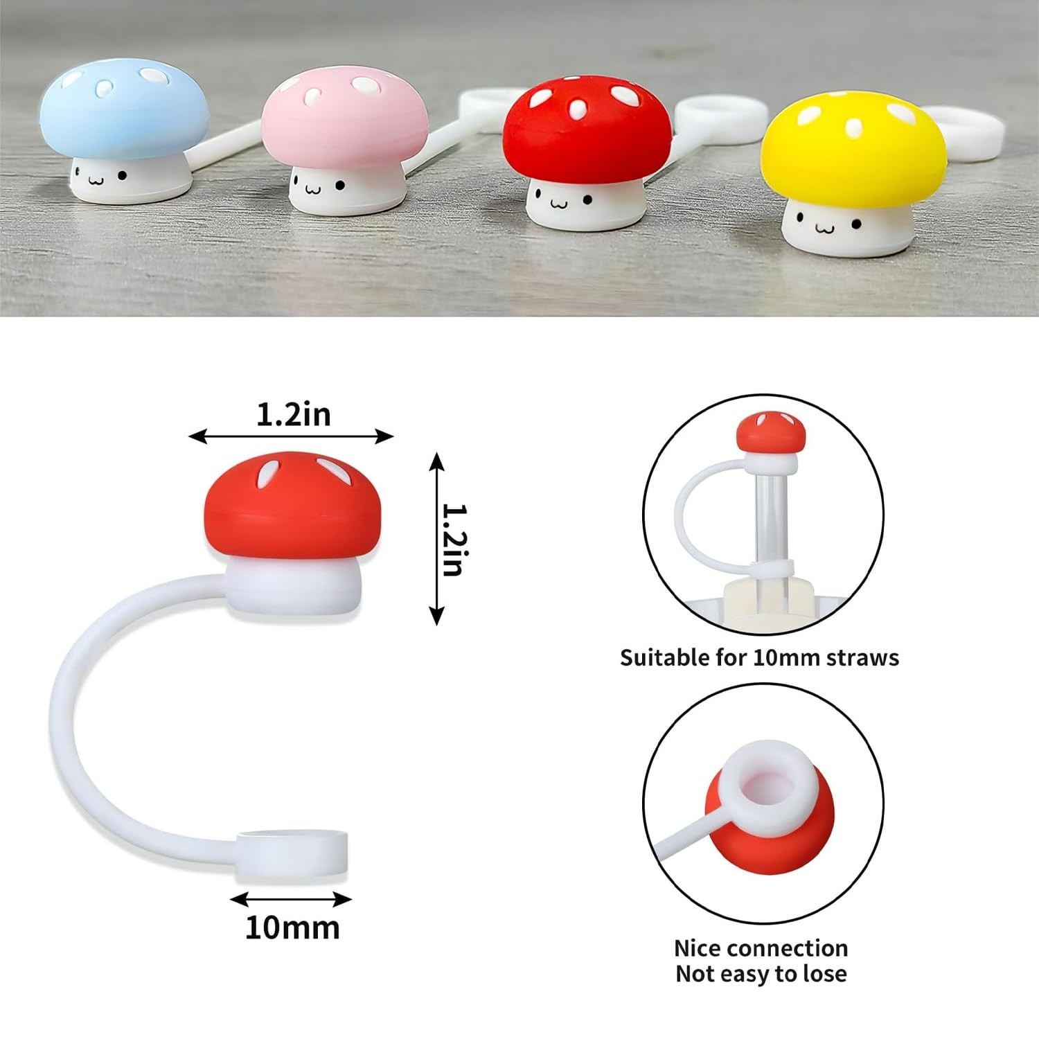 6Pcs Cute Mushroom Straw Covers Cap Compatible with Stanley Cup 30 40 oz, Smi...