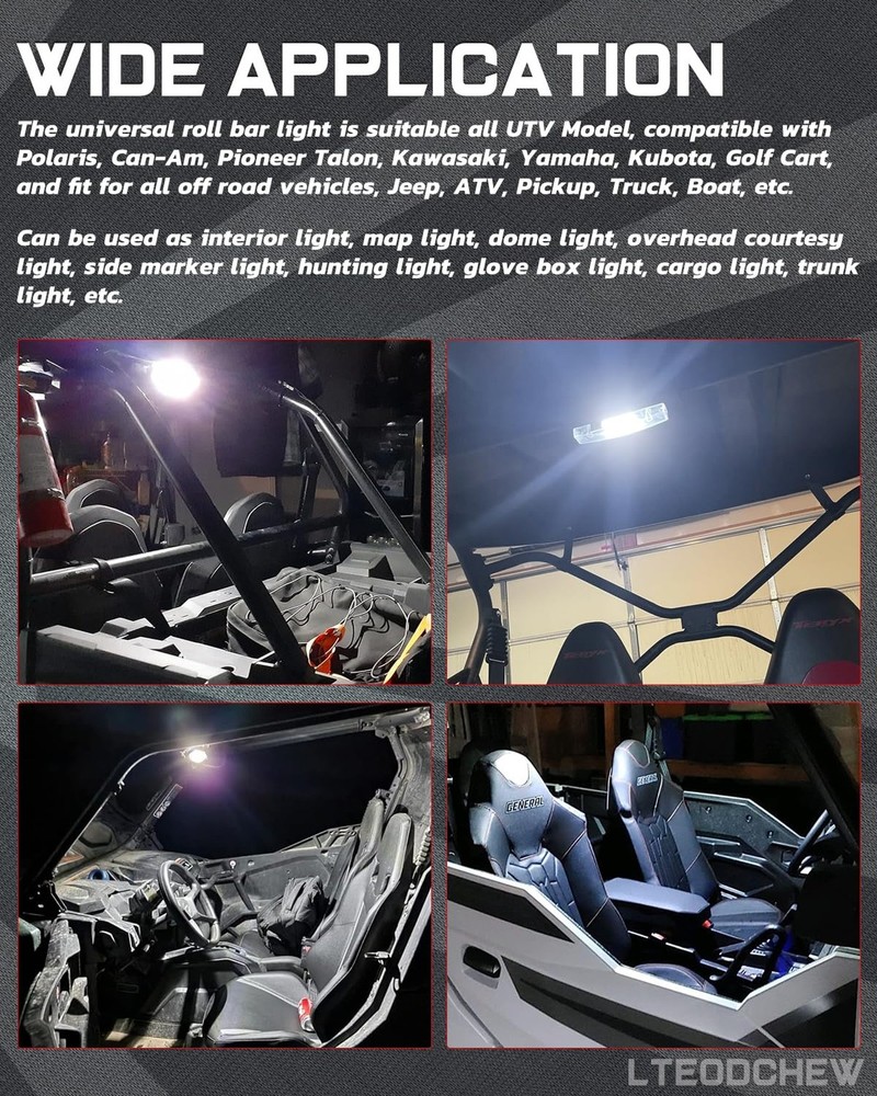 UTV Interior Dome Light, LTEODCHEW Universal Roll Bar Mount LED Light for UTV...