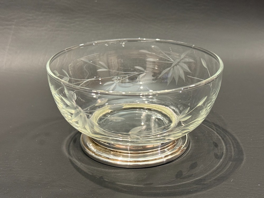 Boardman Sterling Silver Base Etching Crystal Bowl, 4 3/4" Diameter, 2 1/2" High