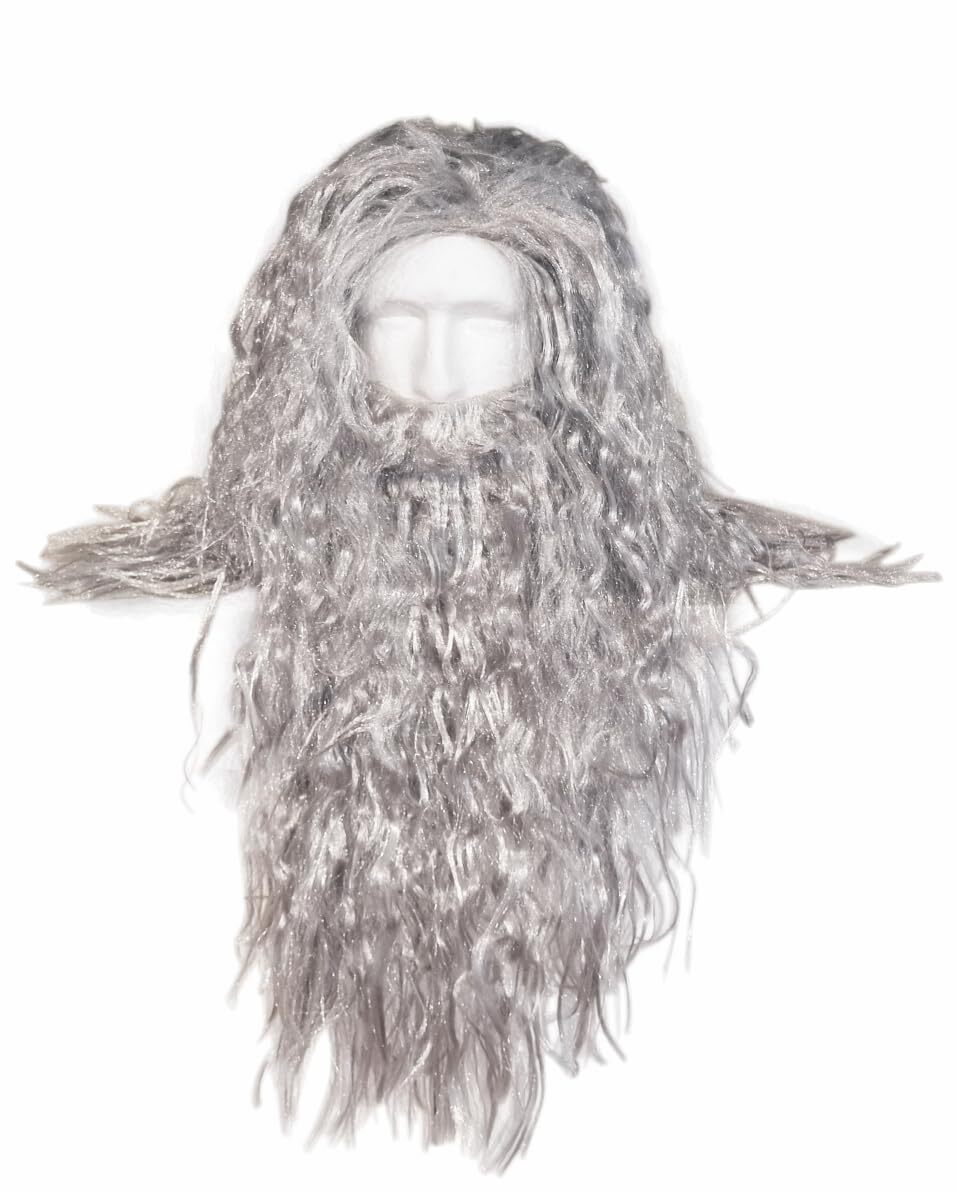Wizard Wig Costume with Beard Included - One Size Fits All - Grey Color with ...