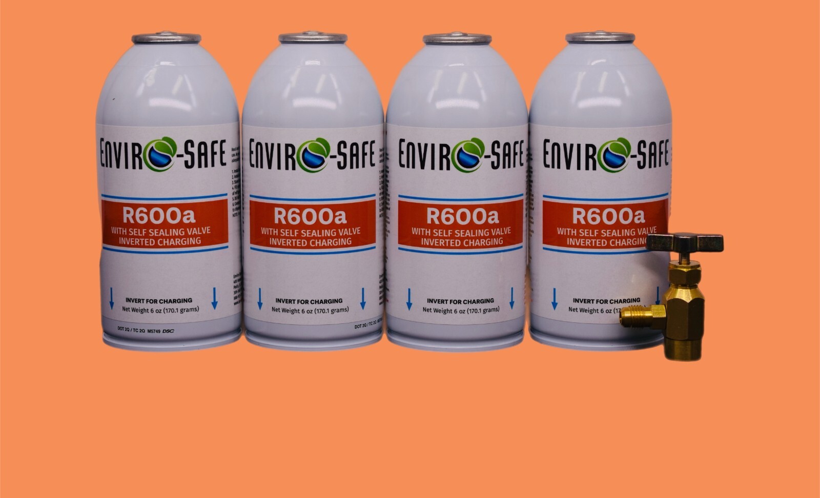 Enviro-Safe R600a Refrigerant w/ k28 Self-Sealing Cap | 4 Cans + Top Tap
