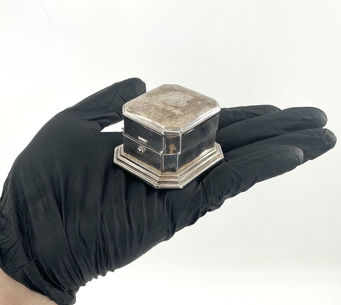 Vintage Birks Sterling Silver Presentation Ring Box With Black Velvet - Monogram