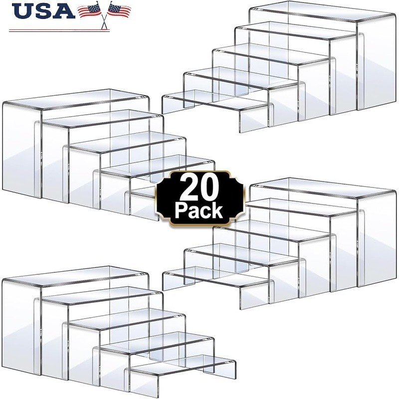 Acrylic Riser Display Stands Set of 20 Durable Stackable Organizers Clear New