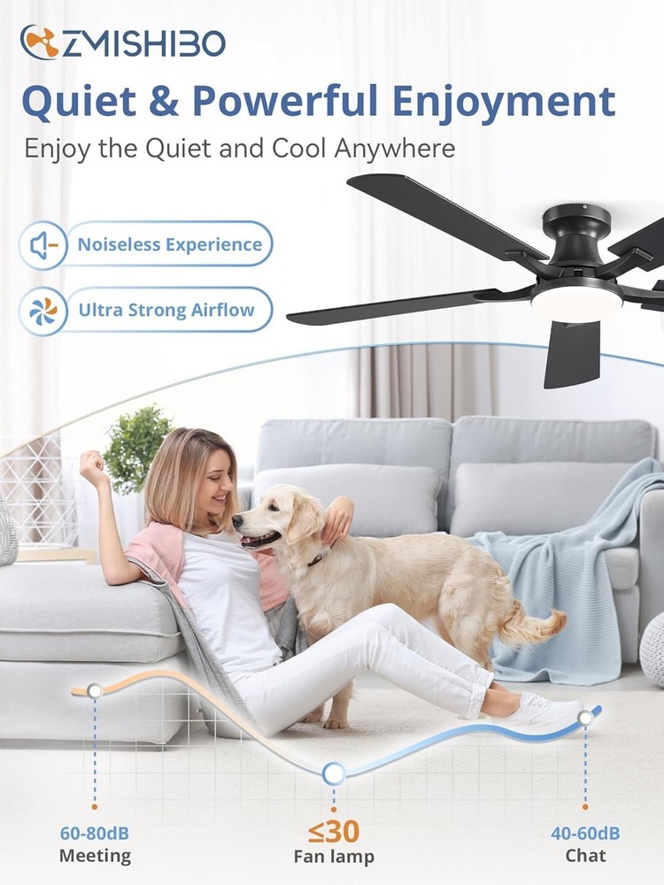 Modern 52" Ceiling Fan - RGB LED Light, Low Profile