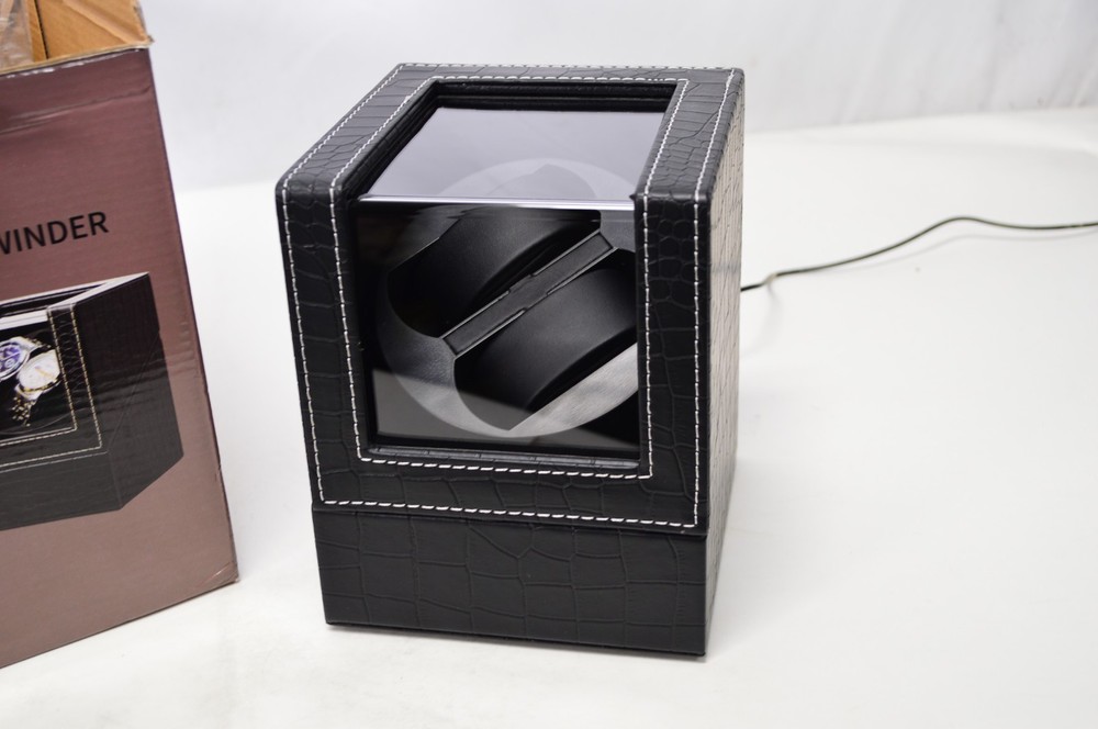 Showpin Double Automatic Watch Winder Black Croc Print