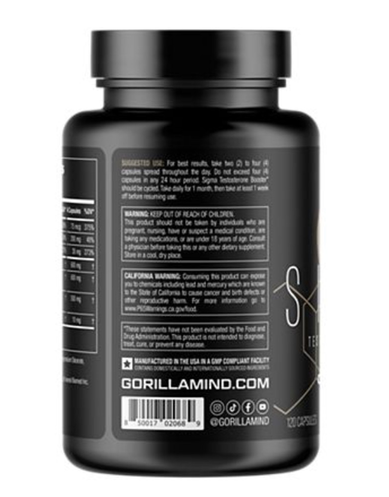 Gorilla Mind Sigma Testosterone Booster (120 Capsules)