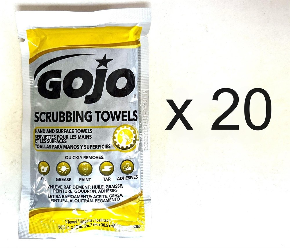 GOJO 6380 Hand SCRUBBING TOWELS 20 Count INDIVIDUALLY PKG