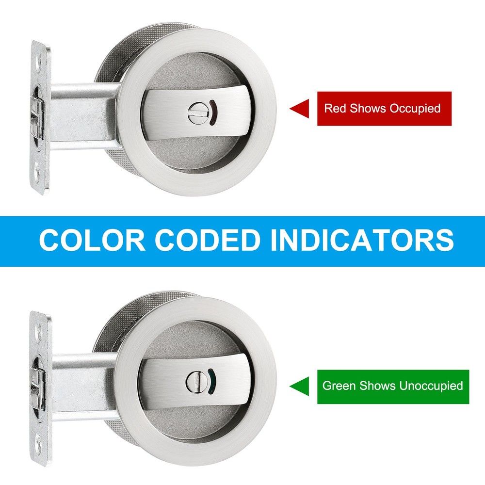 2Pcs Round Recessed Door Lock with Color Coded Indicators 2 3/8" Backset Silver