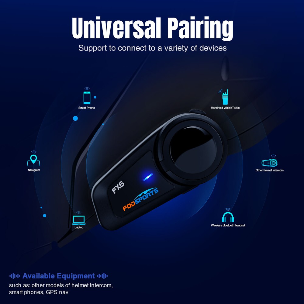 2x FX6 Helmet Intercom Motorcycle Bluetooth Headset 1000m 6 Riders Communication